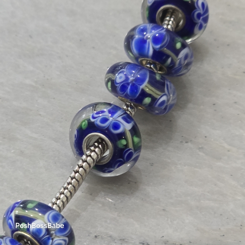 Lot of 8 Metal Core Murano Glass Beads for Pandora Trollbeads Chamilia a…